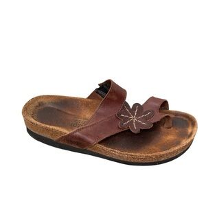 Naot Aspen Brown Leather Sandals with Floral Design